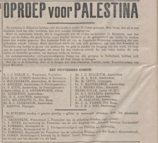 Oproep voor Palestina, Zutphensche courant 17-9-29